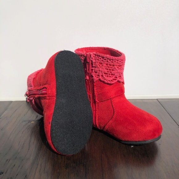Baby Toddler Girl Faux Suede Round Toe Crochet Bow Ankle Riding Boot - Picture 7 of 12